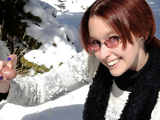 Helpless Brandi de Lafey Strokes A Lonely Snowman - PublicHandjobs