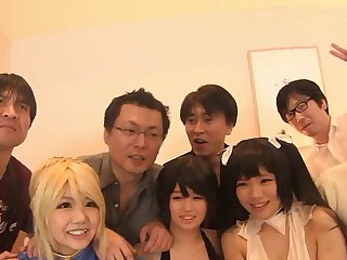 Group sex with hot Japanese girls dressed in different cosplay